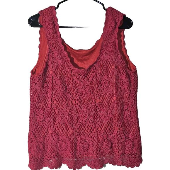 St. John's Bay Crochet Top Sleeveless Womens XL Scalloped Hem Cute Hippie - Picture 1 of 9